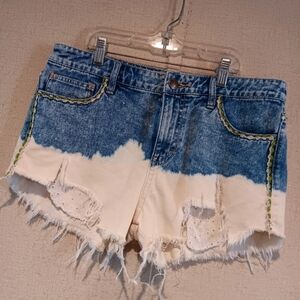 Free People Bleached Denim Distressed Shorts Embroidery Women Size 28